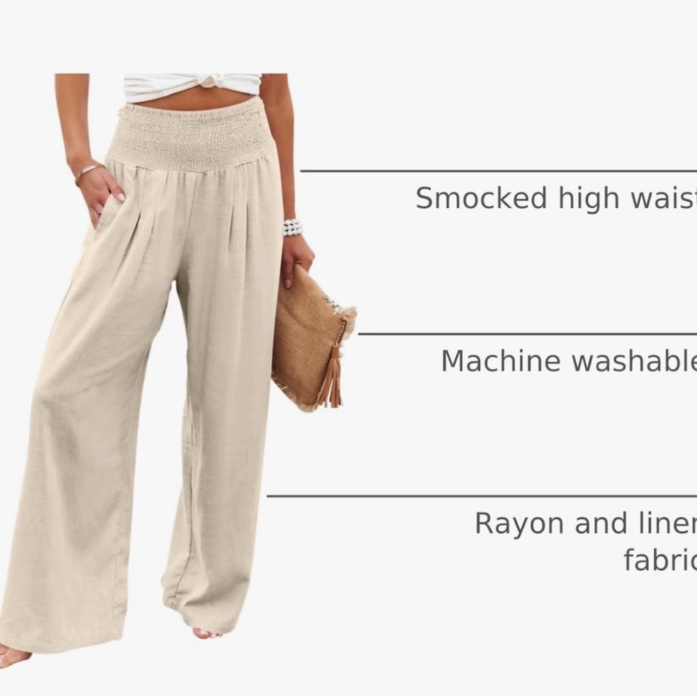 Women's Cream Smocked High Waist Pants